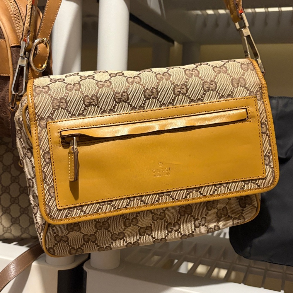 Gucci Mustard Yellow Canvas Sherry Line Crossbody Bag